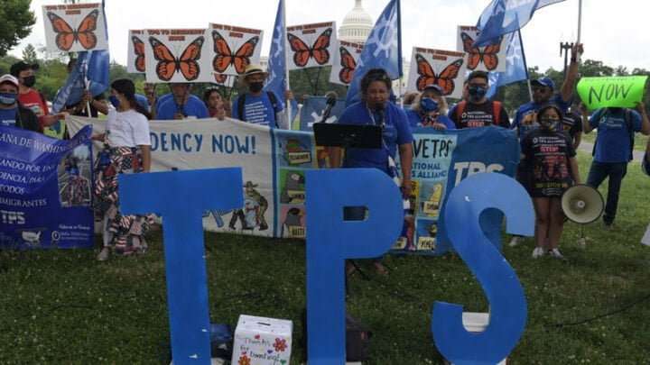 TPS holder activist Nancy Vazquez speaks during a rally to demand to President Joe Biden a TPS with Residency Now as part of a national day of action,  on June 10, 2021 at the Area 15/Capitol Hill in Washington DC, USA. (Photo by Lenin Nolly/NurPhoto) (Photo by Lenin Nolly / NurPhoto / NurPhoto via AFP)