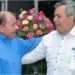 Dante Mossi (blanco), apodado el banquero de la dictadura, saluda a Daniel Ortega, de Nicaragua. Mossi presidió el BCIE entre 2018 y 2023.