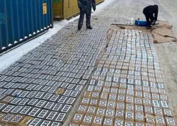 Agentes aduaneros rusos muestran la droga descubierta en San Petersburgo, procedente de Nicaragua.